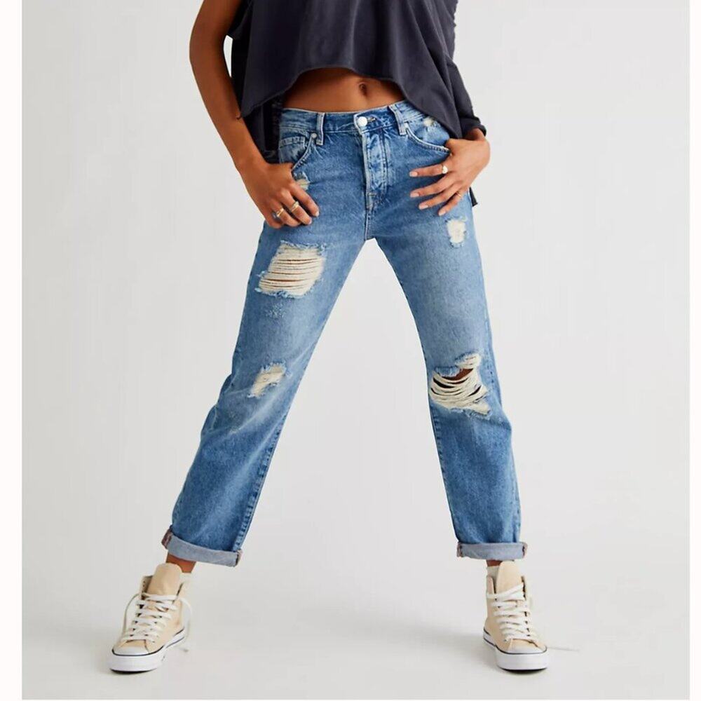 Free People Bren Distressed Boyfriend Jeans